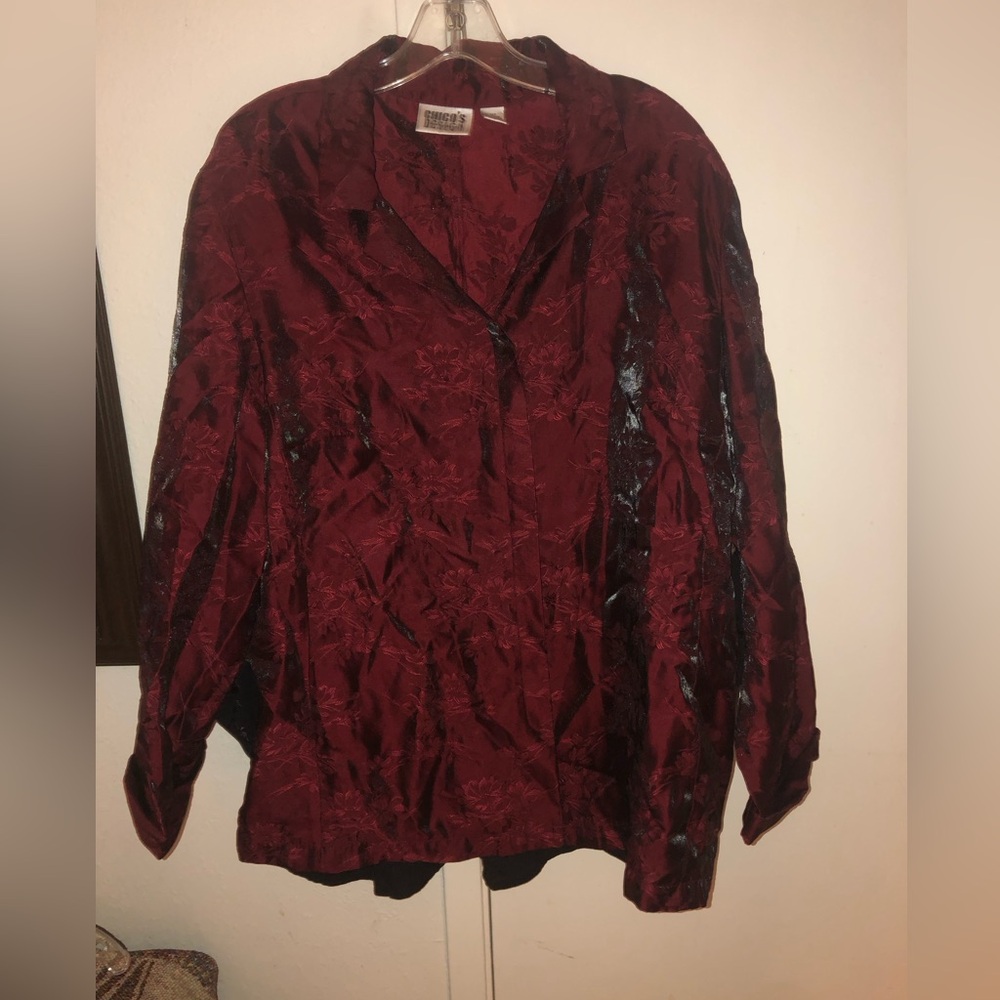 Chico's Burgundy Floral Silk Button-Down Shirt- $65 or $50 w/offer